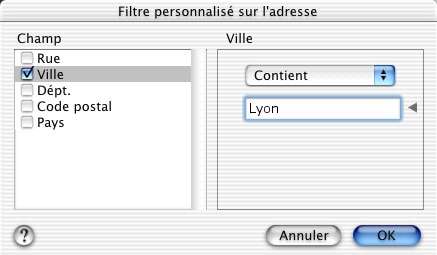 Choisissez Filtre personnalisé dans le menu contextuel, puis l'option de recherche qui vous convient.
