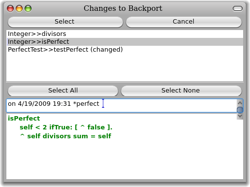 Sujets avancés 297 FIGURE 13.20 Backporting changes from version 3 to version 1 of the Perfect package. malement.