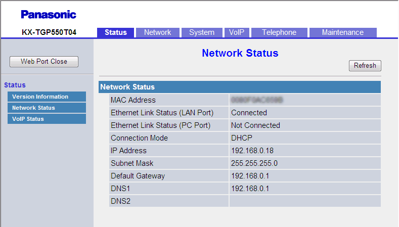 3.3.2 Network Status Version de micrologiciel actuelle 3.3.2 Network Status Cet écran vous permet de consulter des informations de réseau actuelles sur l unité, comme l adresse MAC, l adresse IP, le statut de port Ethernet, etc.