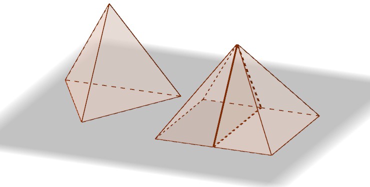 cm. Étude à l'aide de GeoGebra Construction de la pyramide à base carrée coupée en deux : - Placer deux points A et B distants de 5 cm, construire un carré ABCD et E le point d'intersection de ses