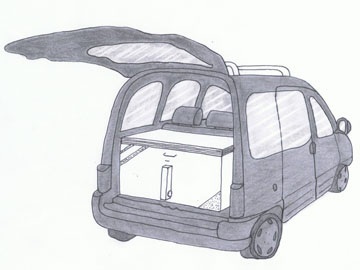 Manger dans sa voiture Dormir dans sa voiture Mode d emploi Une simple malle embarquée se transforme en "Cuisine-car" * avec couchette, pour le confort de vos voyages.