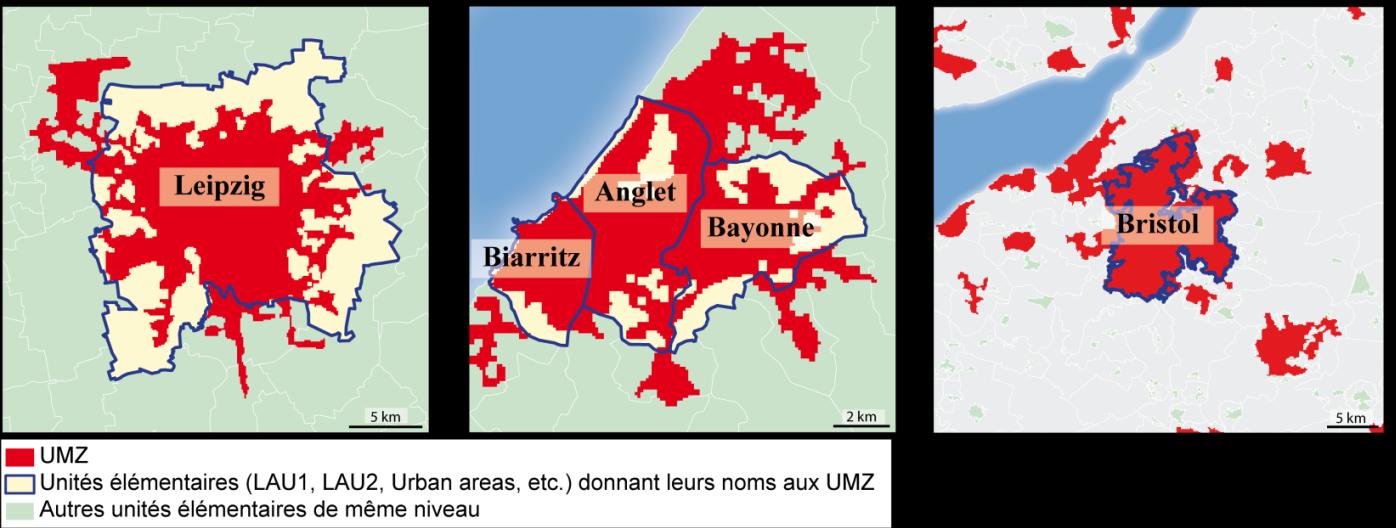 2. Deux exemples de bases de données harmonisées Un exemple d agglomérations morphologiques : UMZ (Urban Morphological Zones) Créées en 2004 par l Agence Européenne de l Environnement, à partir de