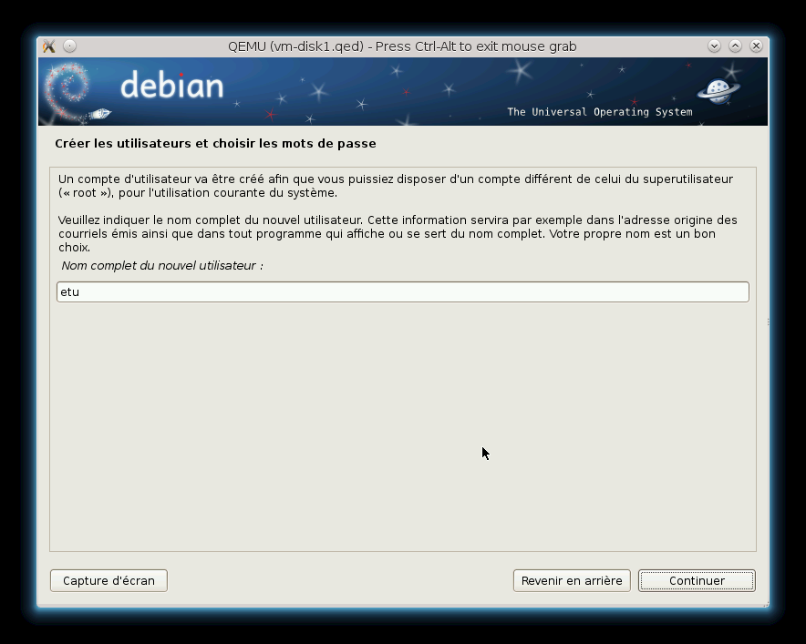 Installation Debian GNU/Linux Comptes Comptes utilisateur utilisateur Super Super utilisateur utilisateur mot mot de de passe passe uniquement uniquement nom nom de de connexion connexion