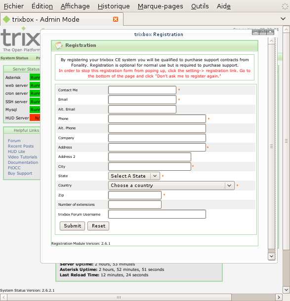 http://@-du-serveur-trixbox Vous accédez alors à la page d accueil de votre trixbox. 13. Basculer en mode administrateur pour configurer votre serveur trixbox.