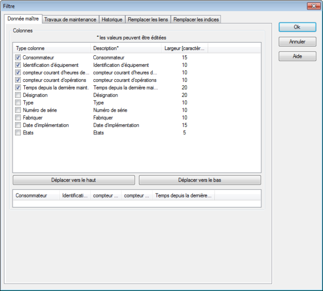 When creating an IMM type screen switching function, the dialog to configure the column settings is shown.