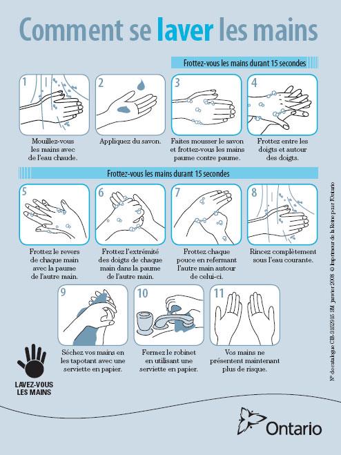 ANNEXE B : TECHNIQUES D HYGIÈNE DES MAINS Pour se nettoyer les mains correctement, frotter toutes les parties des mains et des poignets avec un désinfectant pour les mains à base d alcool ou à l eau