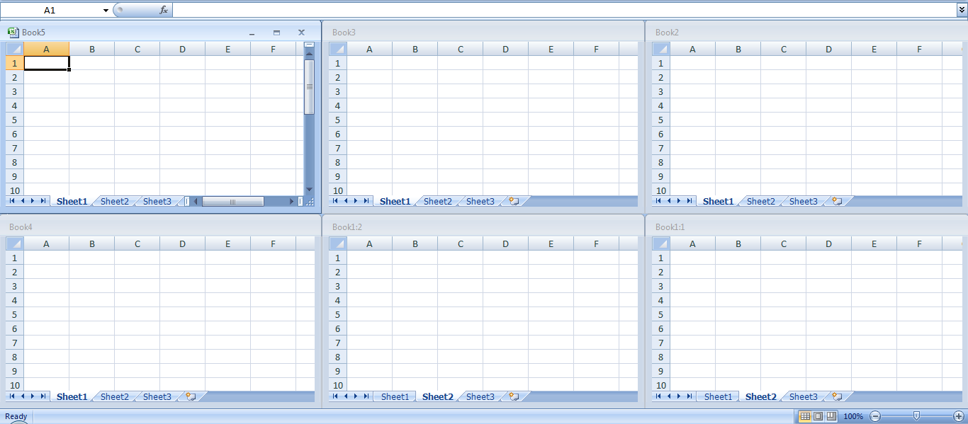 Mosaïque/organisation des fenêtres Il existe plusieurs manières d organiser les fenêtres multiples d une feuille Excel de sorte qu elles remplissent l écran pour offrir le plus d espace de travail