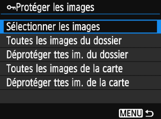 K Protection des images Protéger une image permet d éviter son effacement accidentel. 3 Protection d une image simple 1 2 Sélectionnez [Protéger les images].