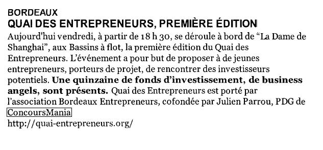 Entrepreneurs, première édition
