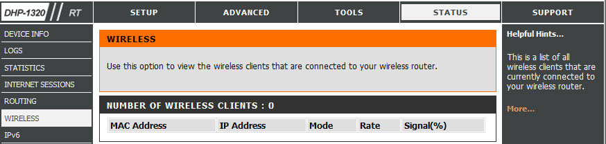 Réseau sans fil Le tableau de clients sans fil affiche une liste de clients sans fil actuellement connectés.