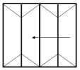 triangle en trait interrompu fin indique que l ouverture se fait vers Les flèches précisent un sens de déplacement particulier (châssis coulissant, à