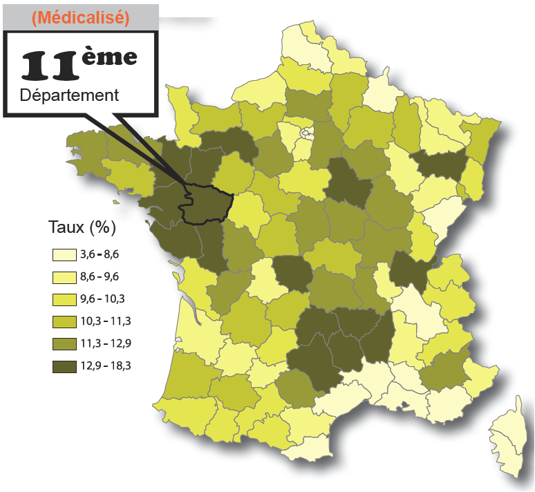 Maisons de retraite, EHPAD Le Maine-et-Loire, parmi les départements les mieux dotés de France Taux d équipement en hébergements médicalisés Nb.