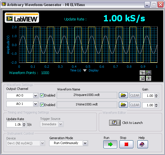 Arbitrary Waveform Generator (ARB) L instrument NI ELVISmx Arbitrary Waveform Generator (ARB) génère un signal qui est affiché comme un signal électrique.