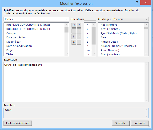 Chapitre 7 Utilisation de FileMaker Pro Advanced 148 2. Procédez comme suit : 1 Pour ajouter une expression, cliquez sur.
