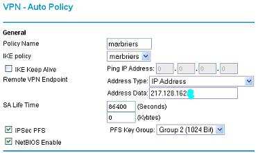 Configurez la politique VPN Remote VPN Endpoint : C'est le routeur distant (en fait la Livebox distante).