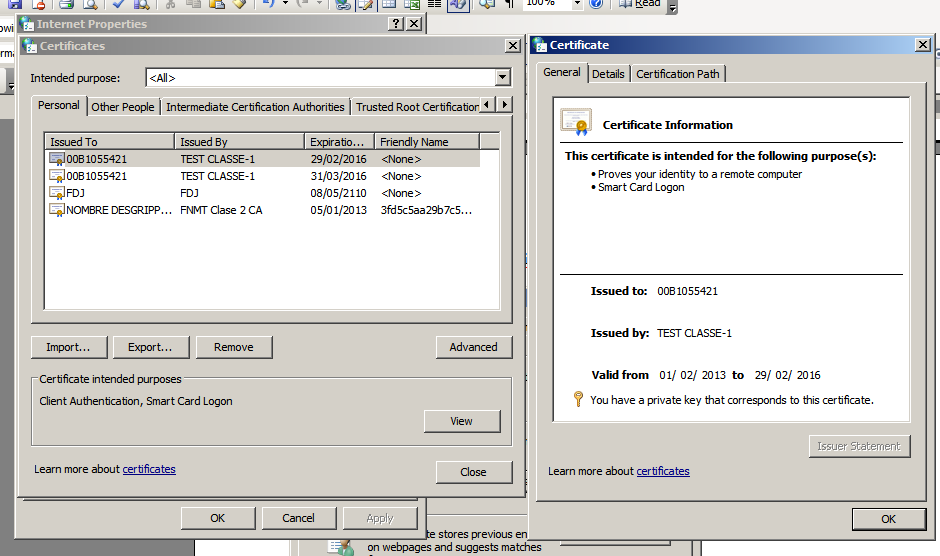 Identifier le certificat d authentification et noter l UPN «Contenu > Certificats >