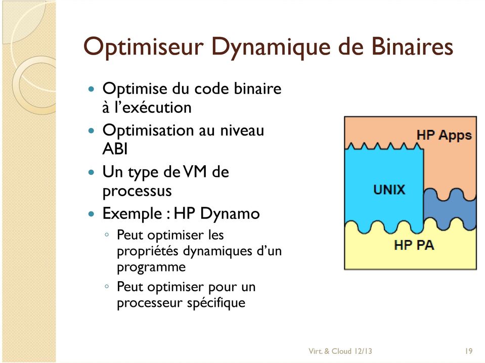 Exemple : HP Dynamo Peut optimiser les propriétés dynamiques d un