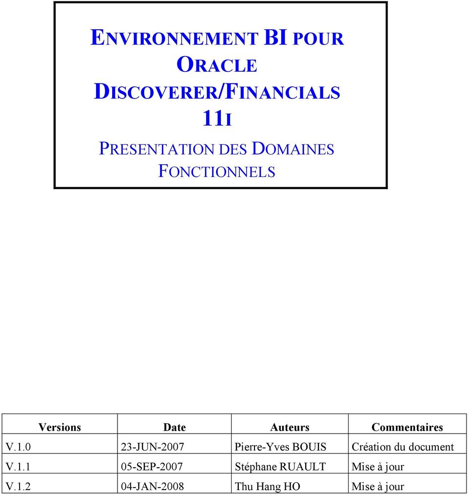 0 23-JUN-2007 Pierre-Yves BOUIS Création du document V.1.