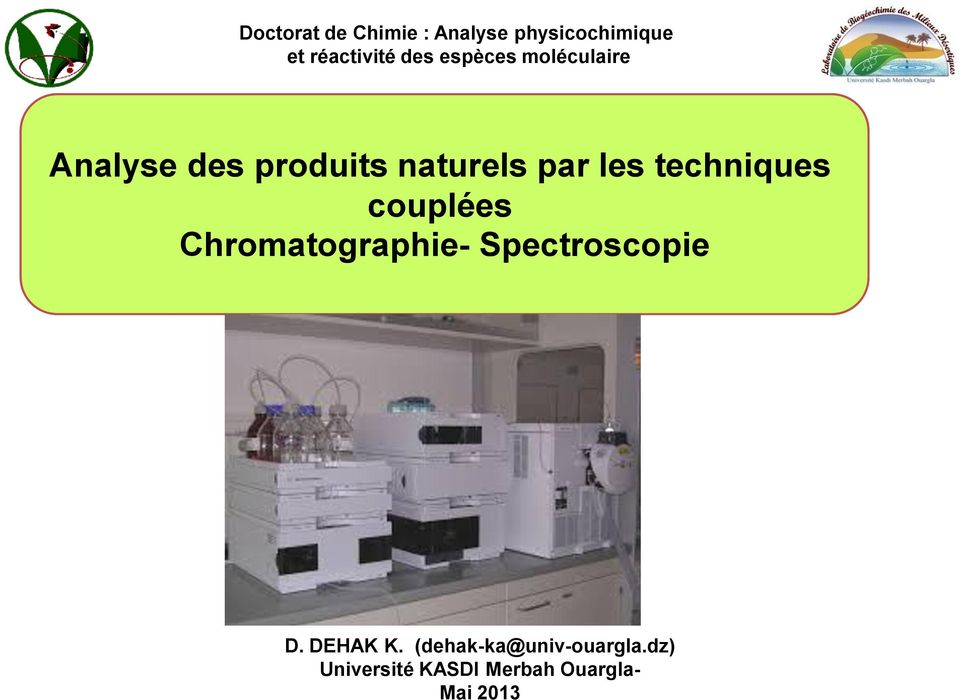 techniques couplées Chromatographie- Spectroscopie D. DEHAK K.