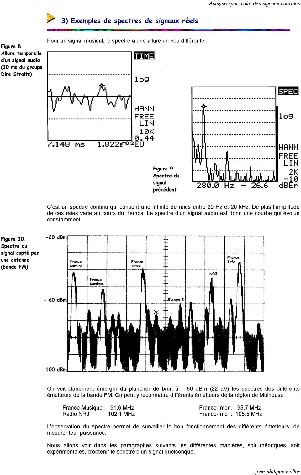 Spectre du signal précédent C est un spectre continu qui contient une infinité de raies entre 20 Hz et 20 khz. De plus l amplitude de ces raies varie au cours du temps.