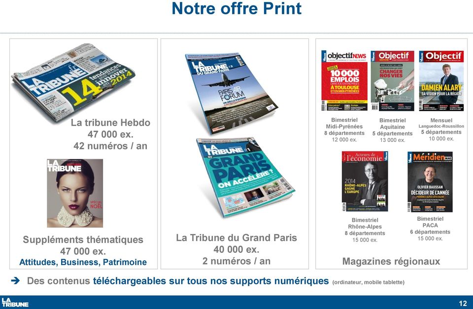 Suppléments thématiques 47 000 ex. Attitudes, Business, Patrimoine La Tribune du Grand Paris 40 000 ex.
