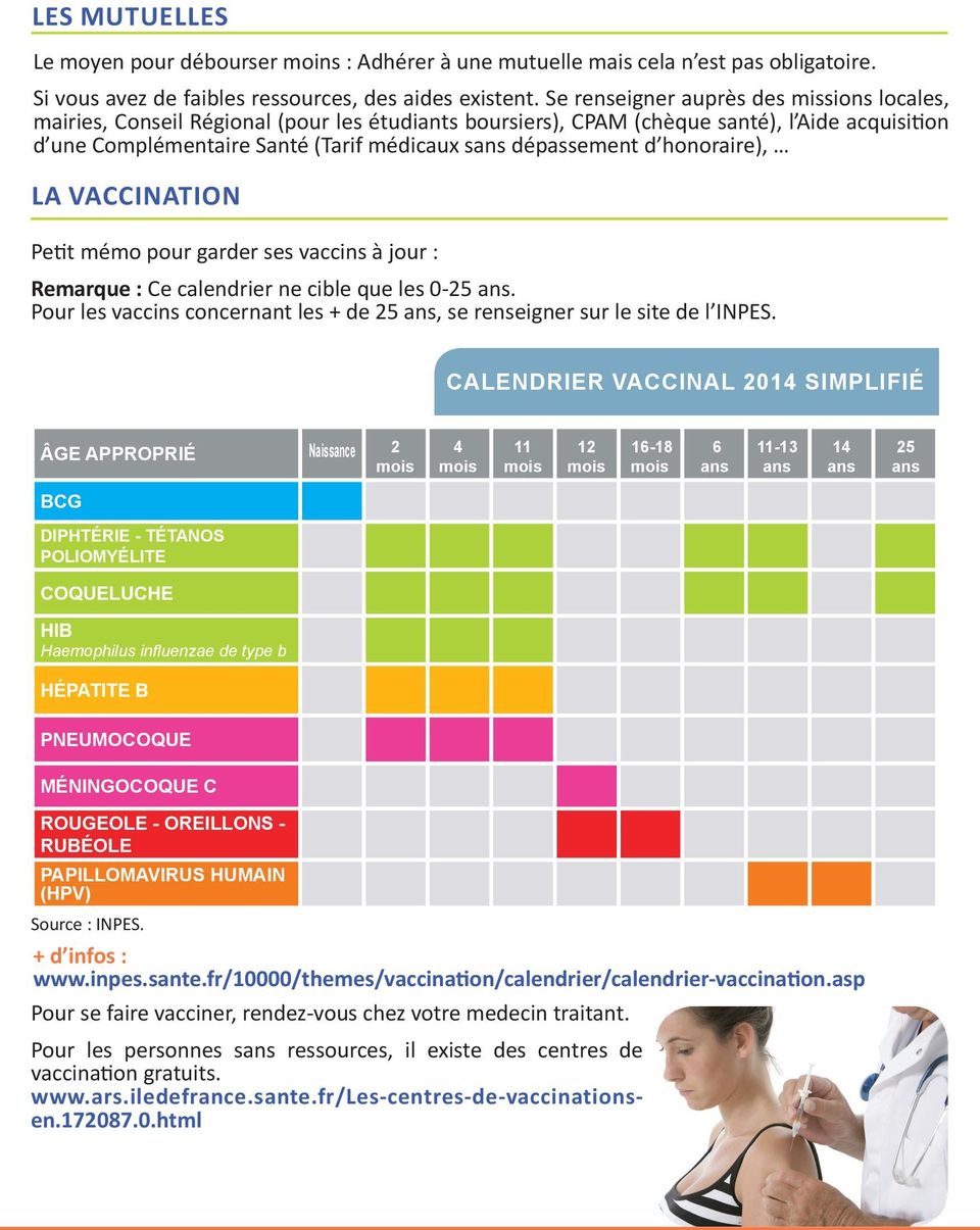 honoraire), LA VACCINATION Petit mémo pour garder ses vaccins à jour : Remarque : Ce calendrier ne cible que les 0-25. Pour les vaccins concernant les + de 25, se renseigner sur le site de l INPES.