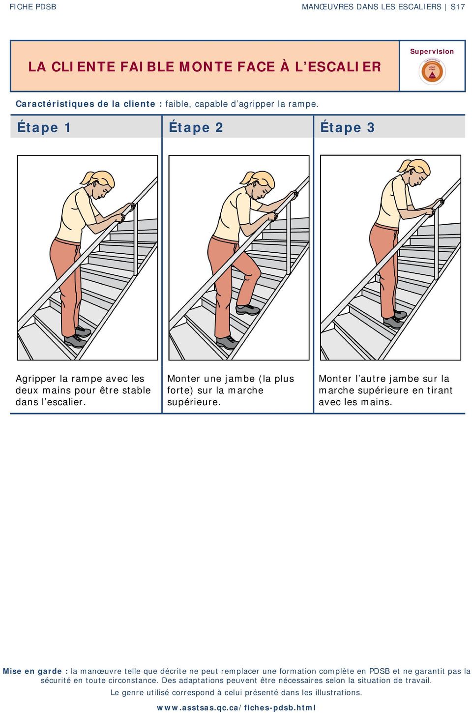 Étape 1 Étape 2 Étape 3 Agripper la rampe avec les deux mains pour être stable dans l escalier.