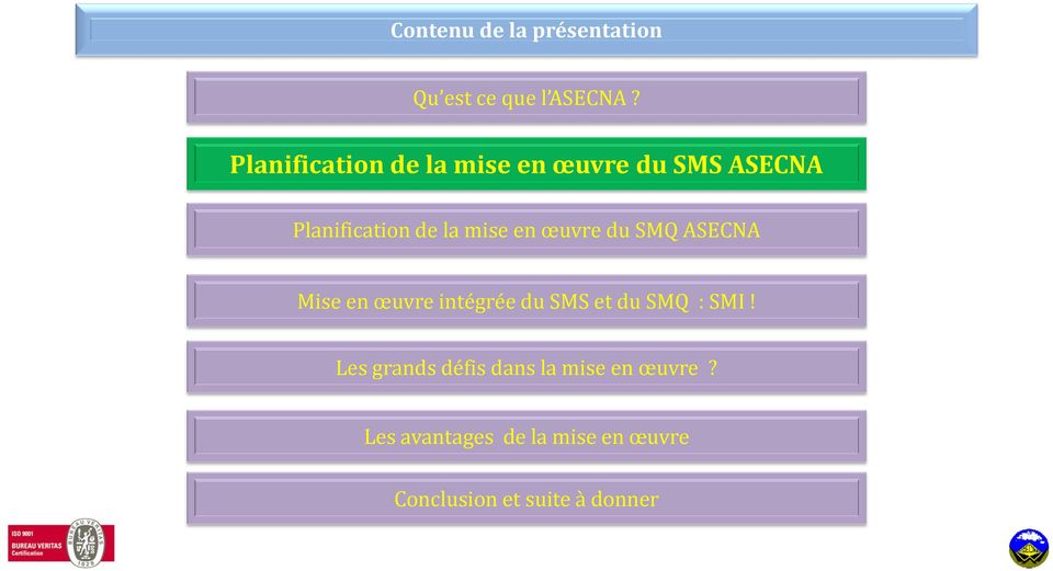 en œuvre du SMQ ASECNA Mise en œuvre intégrée du SMS et du SMQ : SMI!