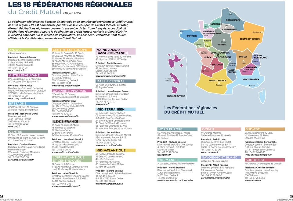 à ces dix-huit Fédérations régionales s ajoute la Fédération du Crédit Mutuel Agricole et Rural (CMAR), à vocation nationale sur le marché de l agriculture.