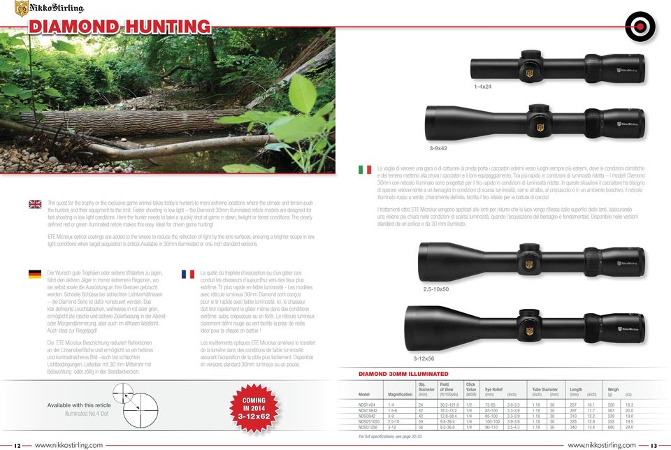 Here the hunter needs to take a quickly shot at game in dawn, twilight or forest conditions. The clearly defined red or green illuminated reticle makes this easy. Ideal for driven game hunting!