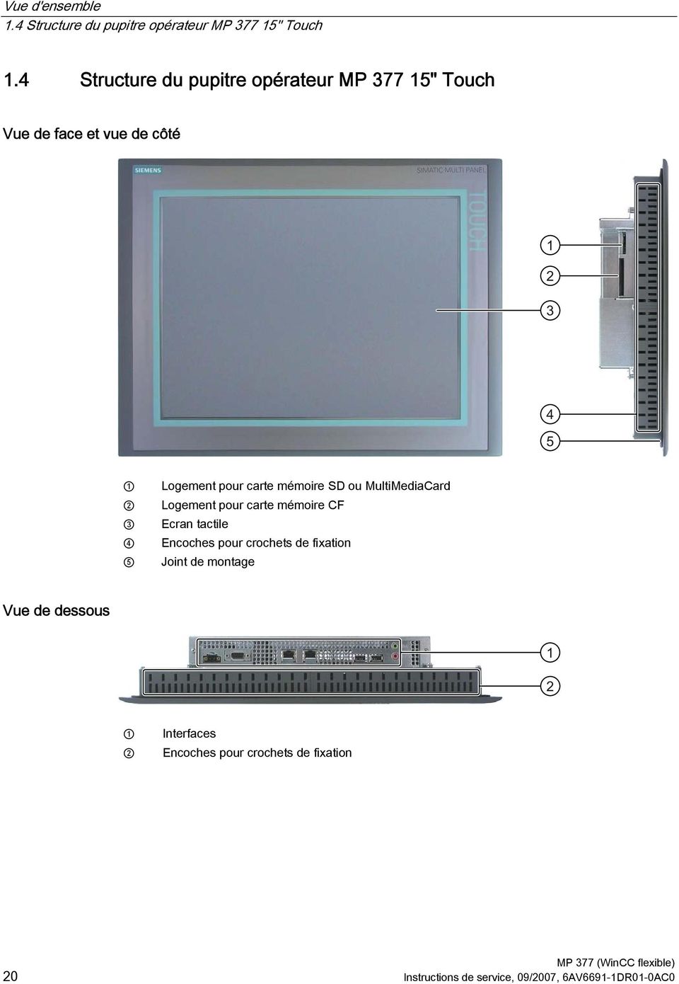 carte mémoire SD ou MultiMediaCard Logement pour carte mémoire CF Ecran tactile Encoches pour crochets de