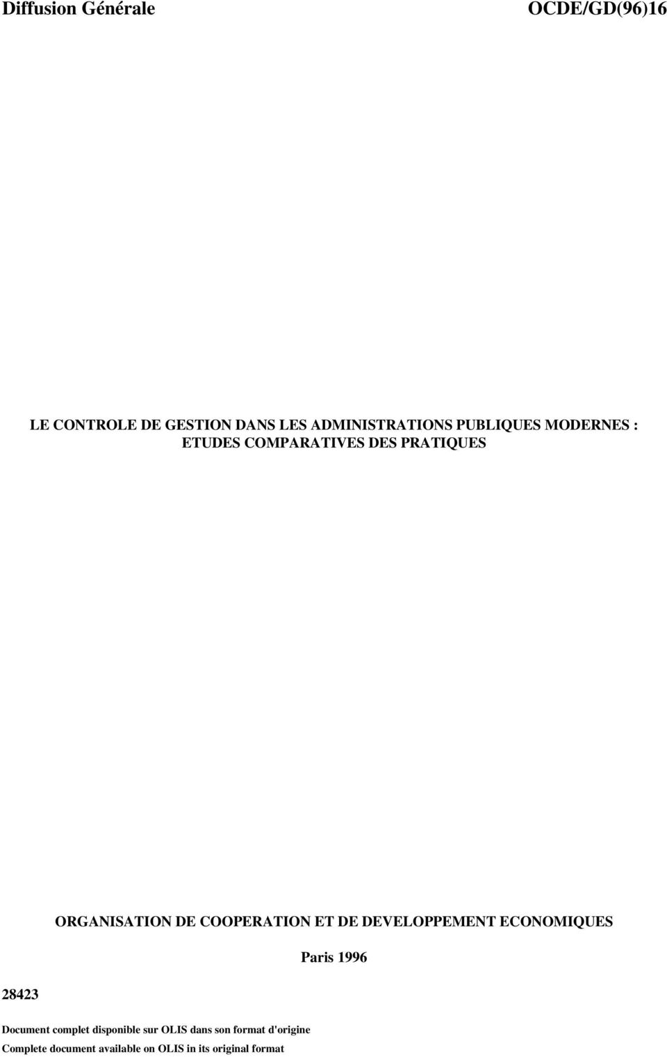 COOPERATION ET DE DEVELOPPEMENT ECONOMIQUES Paris 1996 Document complet disponible