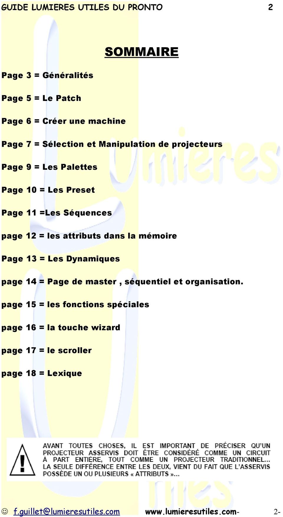 Séquences page 12 = les attributs dans la mémoire Page 13 = Les Dynamiques page 14 = Page de master, séquentiel