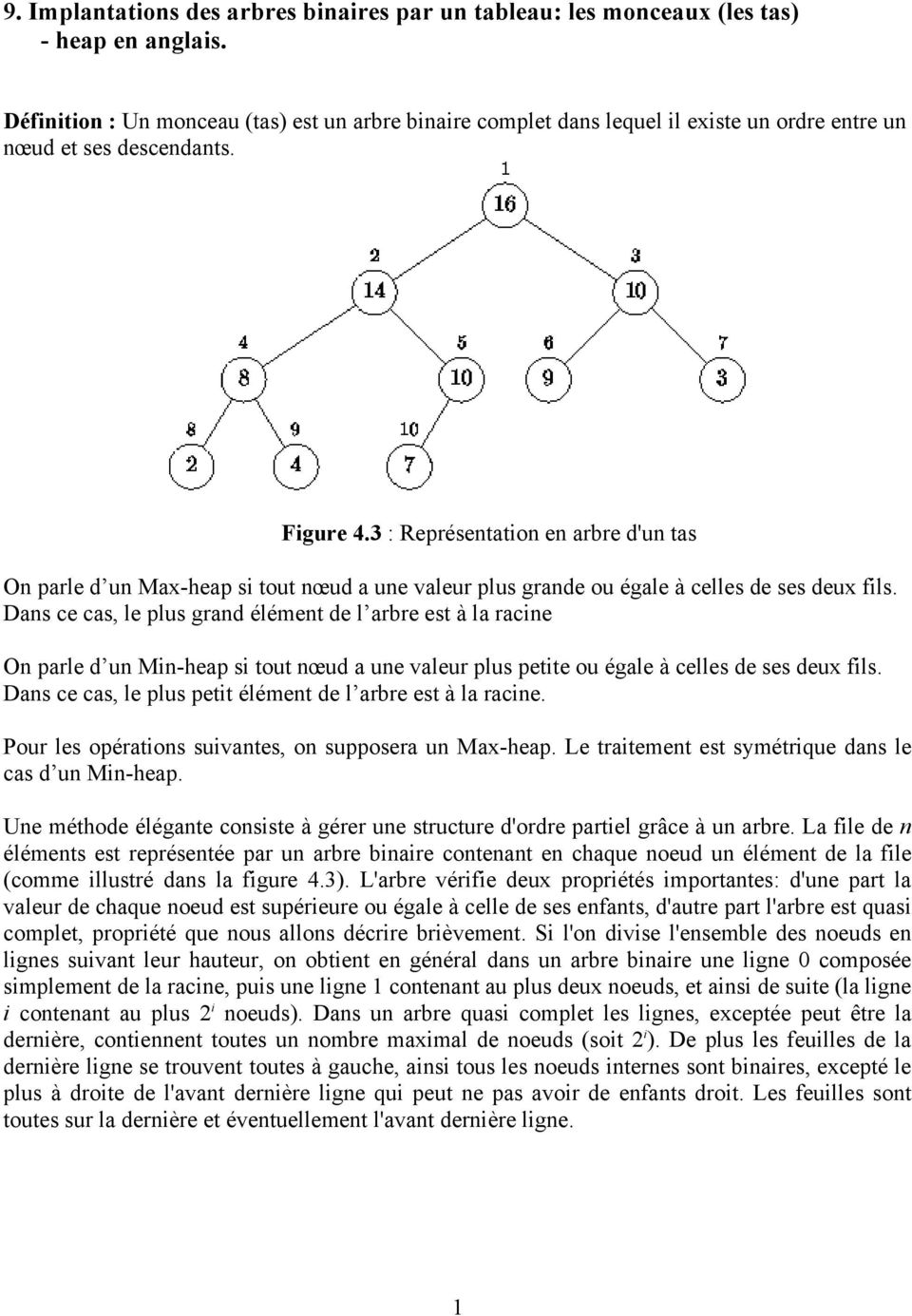 3 : Représentation en arbre d'un tas On parle d un Max-heap si tout nœud a une valeur plus grande ou égale à celles de ses deux fils.