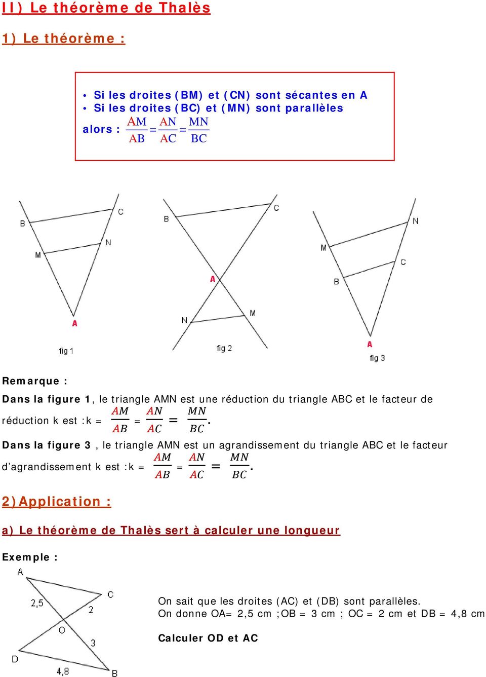 Dans la figure 3, le triangle AMN est un agrandissement du triangle ABC et le facteur d agrandissement k est :k = = =.