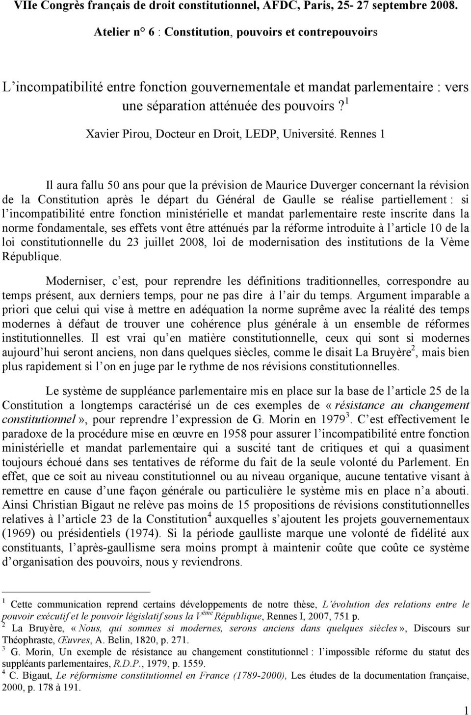 1 Xavier Pirou, Docteur en Droit, LEDP, Université.