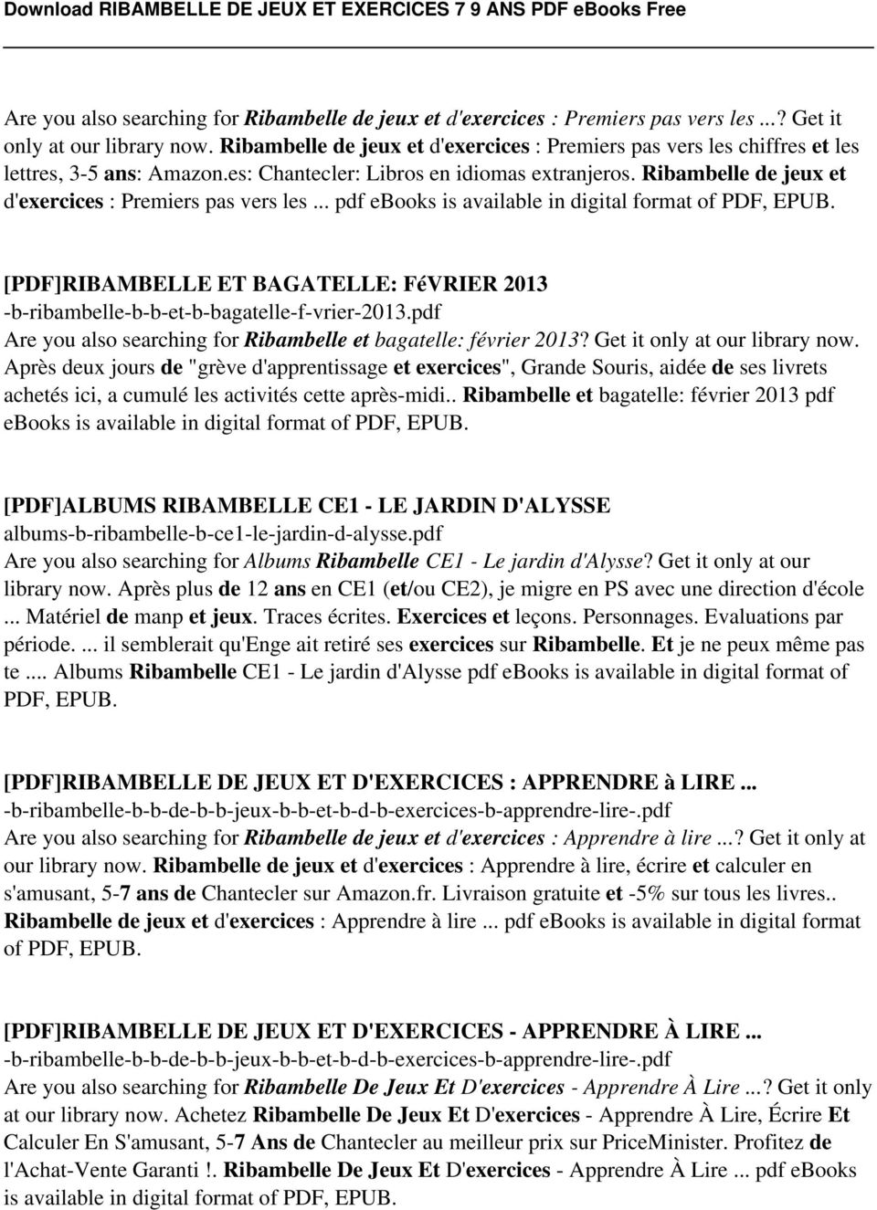 Ribambelle de jeux et d'exercices : Premiers pas vers les... pdf ebooks is available in digital format of PDF, EPUB.