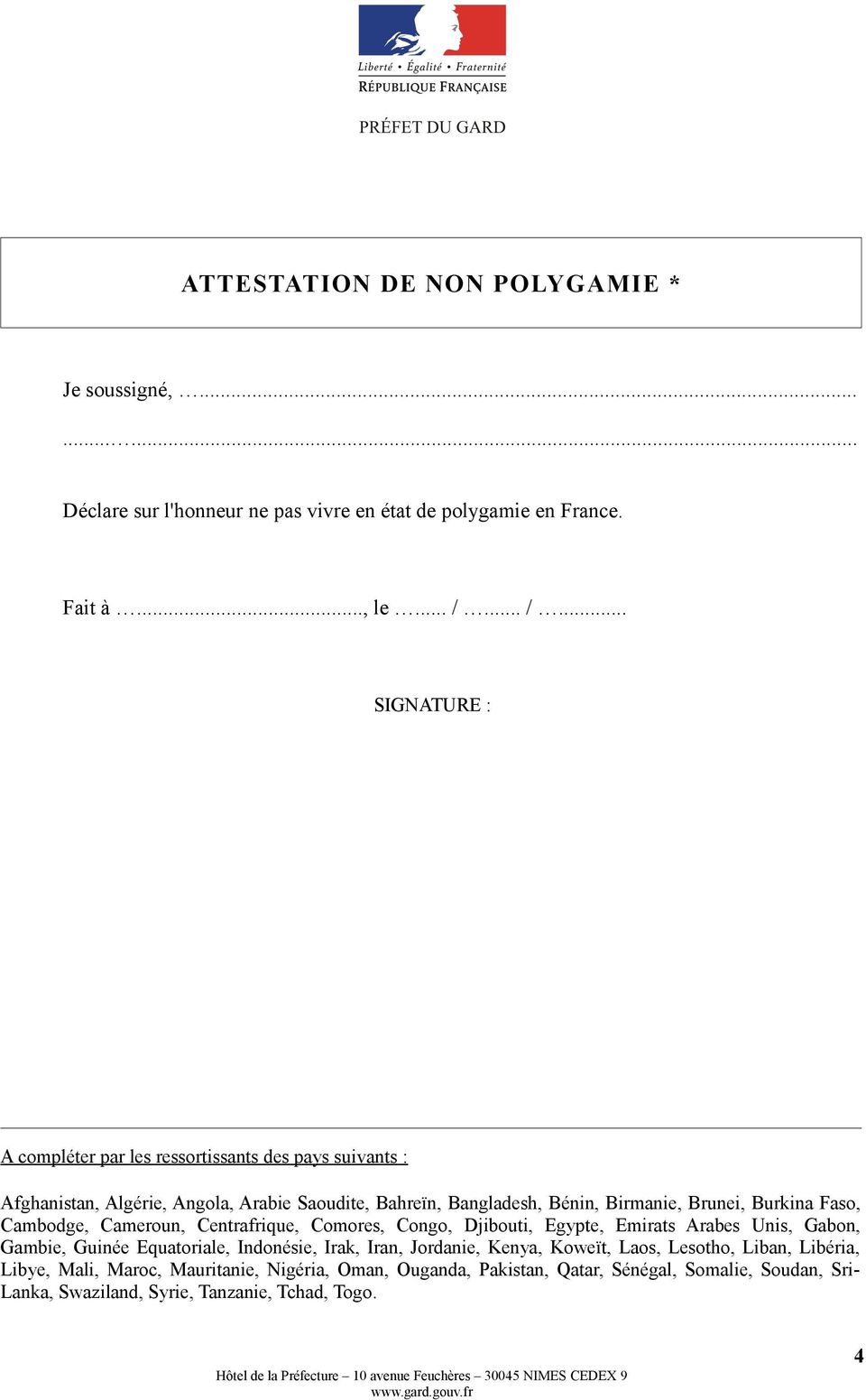certificat de non polygamie pdf