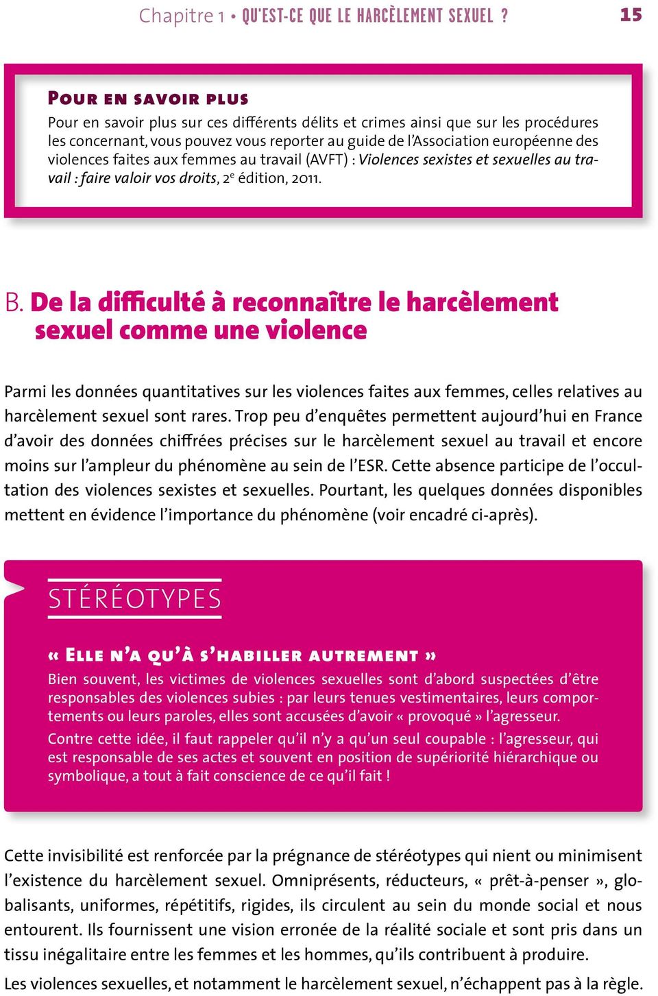 violences faites aux femmes au travail (AVFT) : Violences sexistes et sexuelles au travail : faire valoir vos droits, 2 e édition, 2011. B.
