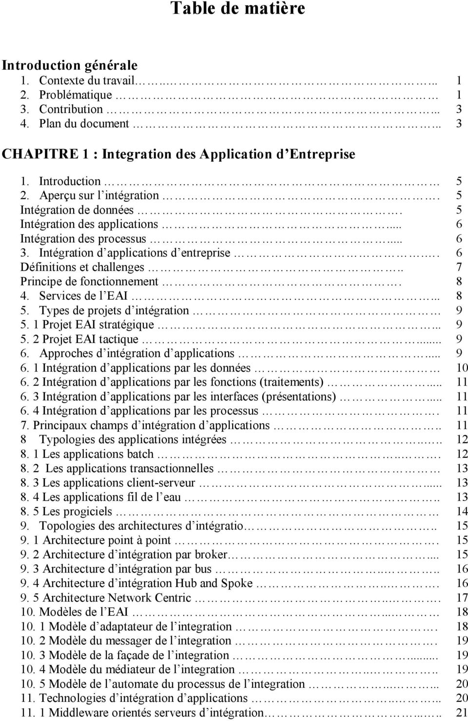 . Principe de fonctionnement. 4. Services de l EAI... 5. Types de projets d intégration 5. 1 Projet EAI stratégique... 5. 2 Projet EAI tactique... 6. Approches d intégration d applications... 6. 1 Intégration d applications par les données 6.