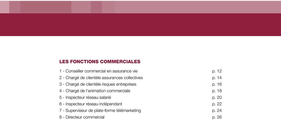 14 3 - Chargé de clientèle risques entreprises p. 16 4 - Chargé de l animation commerciale p.