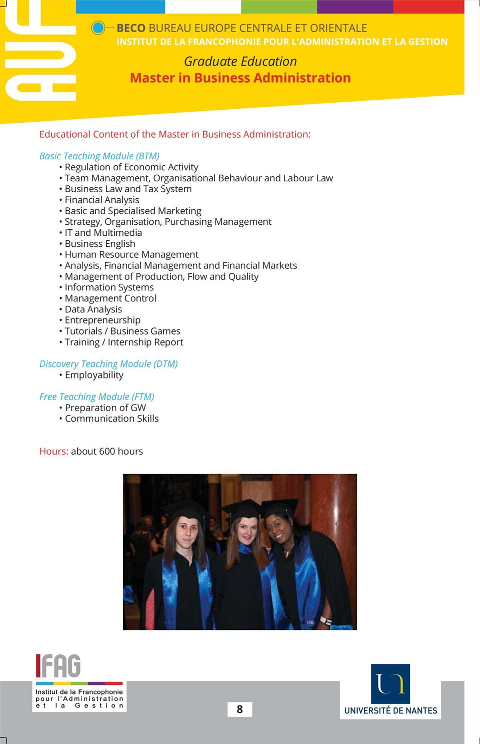 English Human Resource Management Analysis, Financial Management and Financial Markets Management of Production, Flow and Quality Information Systems Management Control Data Analysis