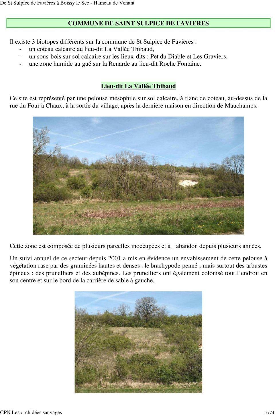 Lieu-dit La Vallée Thibaud Ce site est représenté par une pelouse mésophile sur sol calcaire, à flanc de coteau, au-dessus de la rue du Four à Chaux, à la sortie du village, après la dernière maison