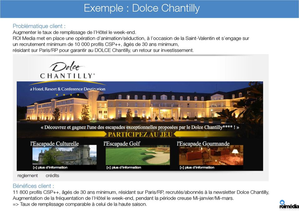 ans minimum, résidant sur Paris/RP pour garantir au DOLCE Chantilly, un retour sur investissement.
