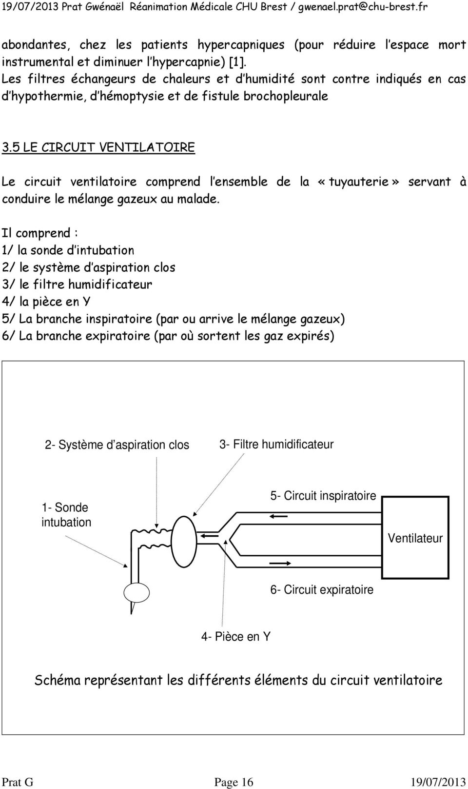 5 LE CIRCUIT VENTILATOIRE Le circuit ventilatoire comprend l ensemble de la «tuyauterie» servant à conduire le mélange gazeux au malade.