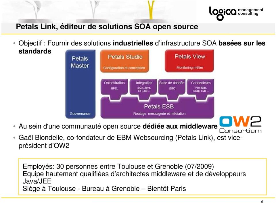 Websourcing (Petals Link), est viceprésident d'ow2 Employés: 30 personnes entre Toulouse et Grenoble (07/2009) Equipe