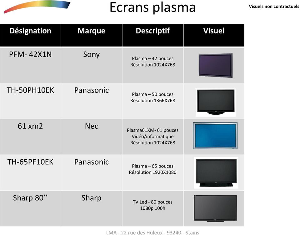 Plasma61XM- 61 pouces Vidéo/informatique Résolution 1024X768 TH-65PF10EK