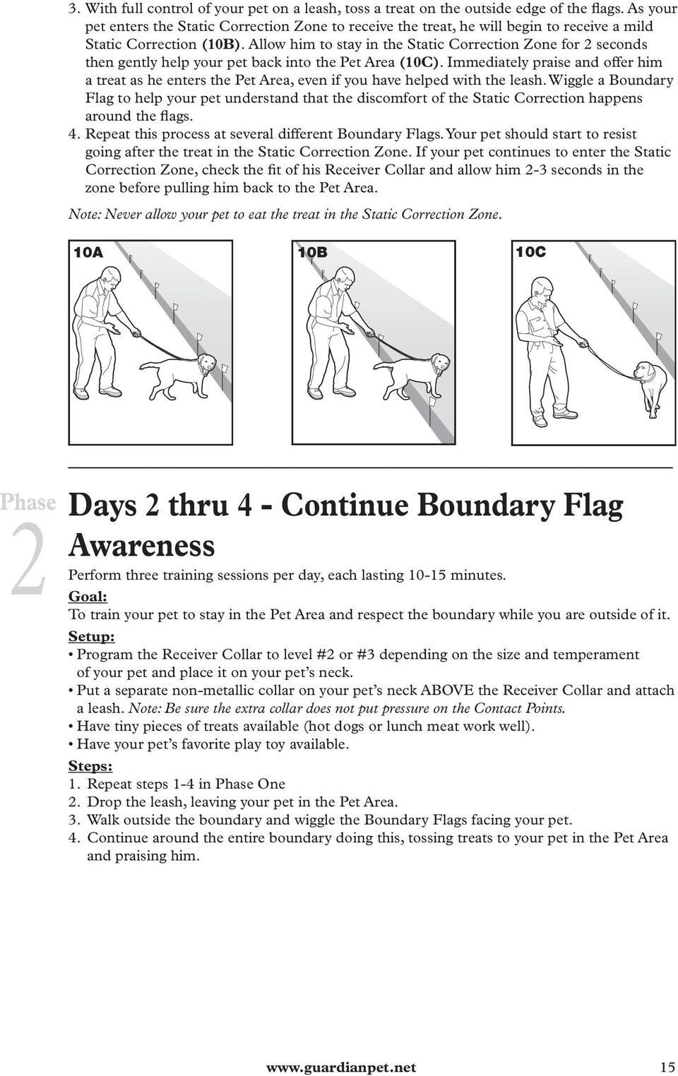 Allow him to stay in the Static Correction Zone for 2 seconds then gently help your pet back into the Pet Area (10C).