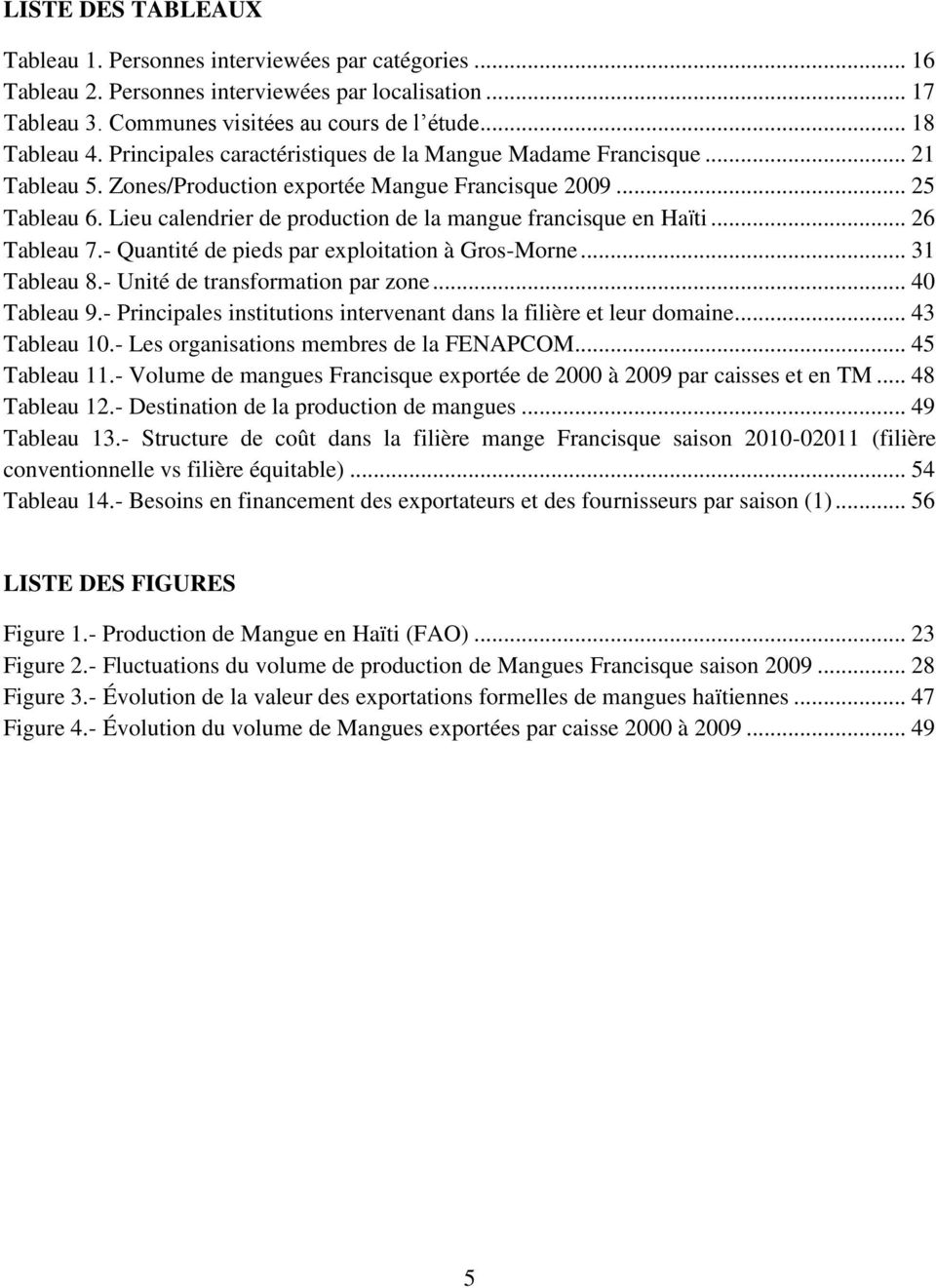 Lieu calendrier de production de la mangue francisque en Haïti... 26 Tableau 7.- Quantité de pieds par exploitation à Gros-Morne... 31 Tableau 8.- Unité de transformation par zone... 40 Tableau 9.