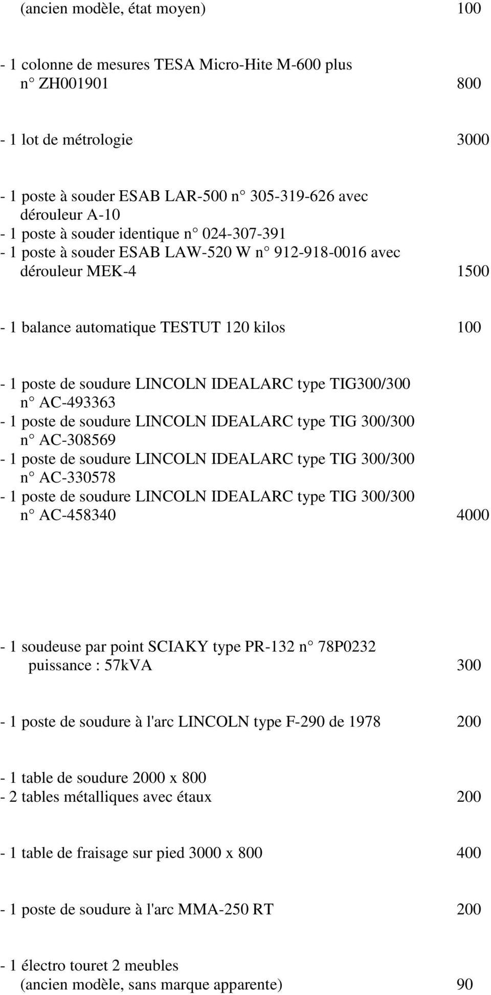 n AC-493363-1 poste de soudure LINCOLN IDEALARC type TIG 300/300 n AC-308569-1 poste de soudure LINCOLN IDEALARC type TIG 300/300 n AC-330578-1 poste de soudure LINCOLN IDEALARC type TIG 300/300 n